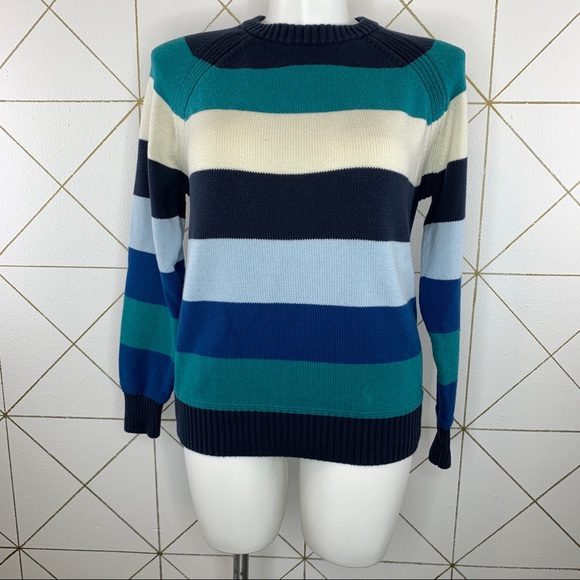 Land’s End Drifter Horizontal Stripe Long Sleeve Sweater Size Large